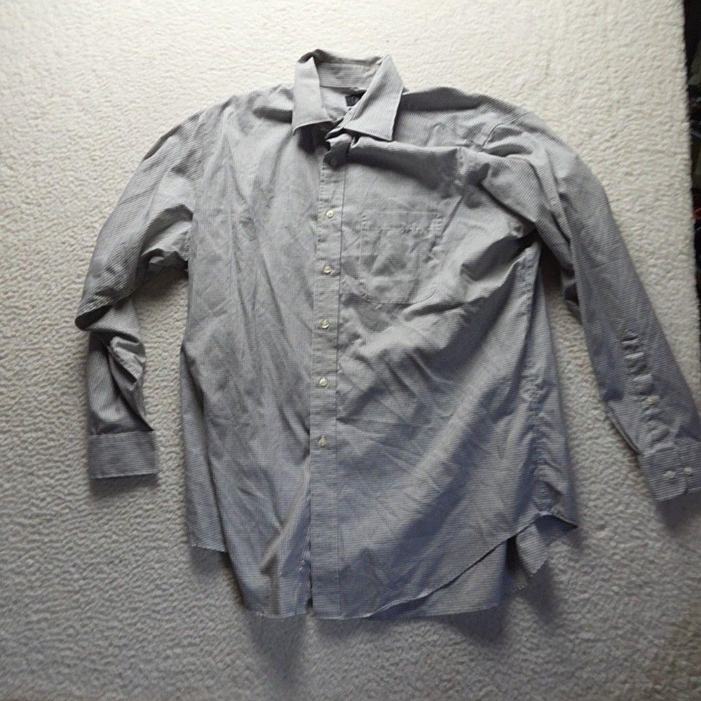 Berkley Jensen Dress Shirt Mens L 17 34/35 Gray Gingham Wrinkle Free Cotton LS